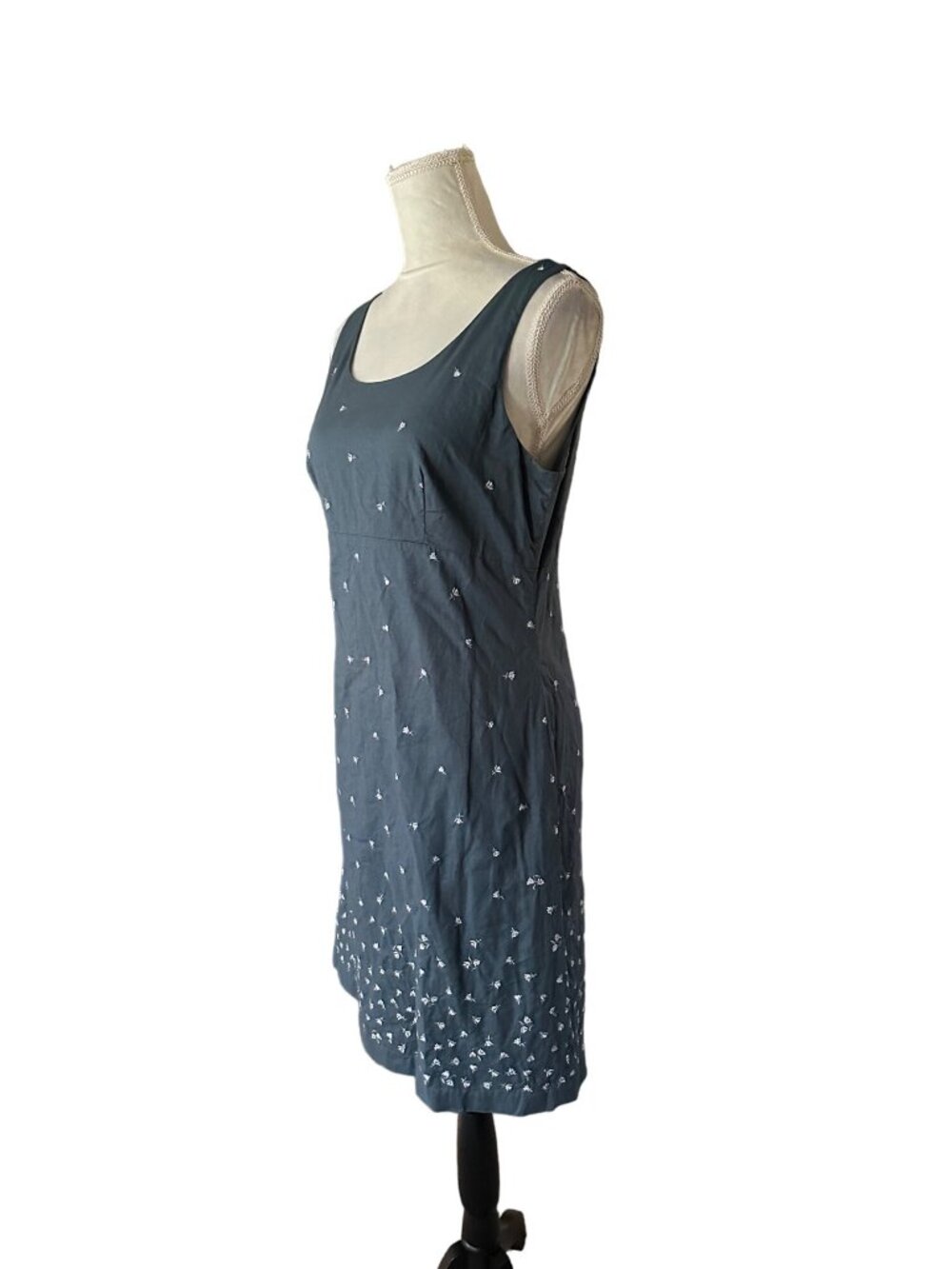 .Crew Navy Sleeveless Dress Size 10 Embroidered Polka Dot Shift Lined Zip Back - Picture 4 of 9